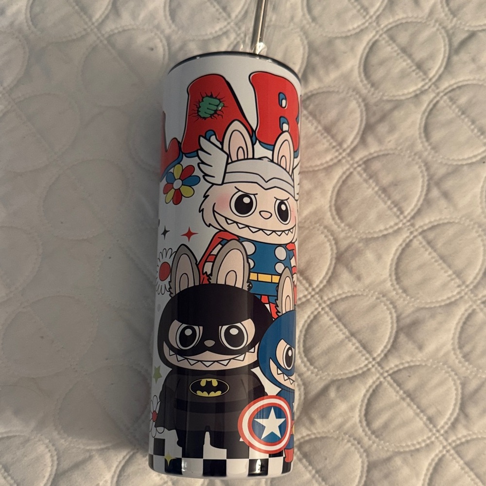 Labubu Superhero Tumbler with Straw and Lid